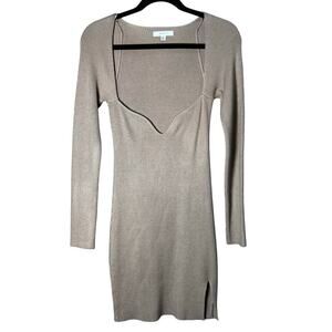 Mable Long Sleeve Mini Sweater Dress Womens M Brown Ribbed Knit Sweetheart Neck